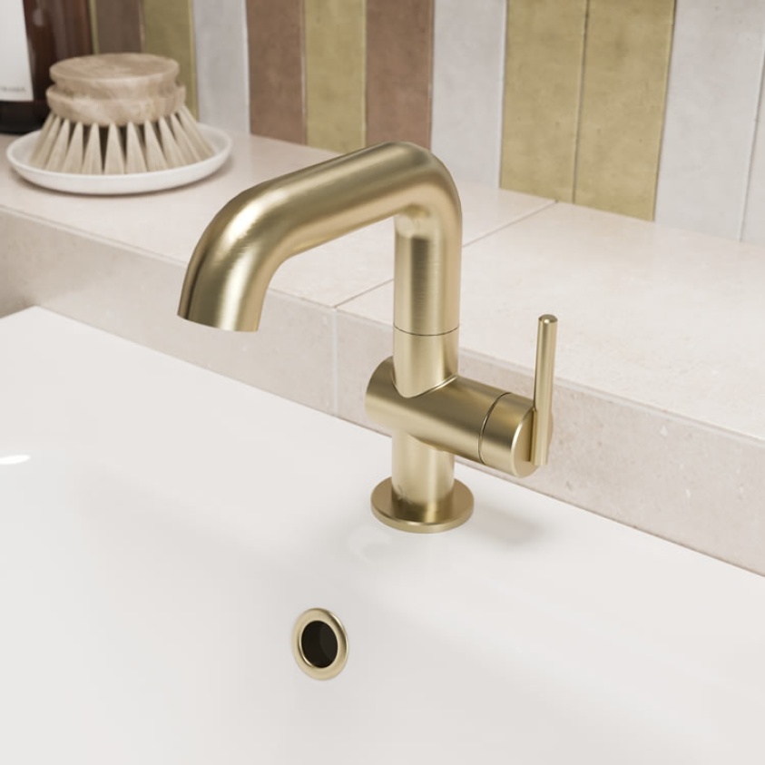 Crosswater 3ONE6 Lever Brushed Brass Basin Mixer With Swivel Spout - Image 1